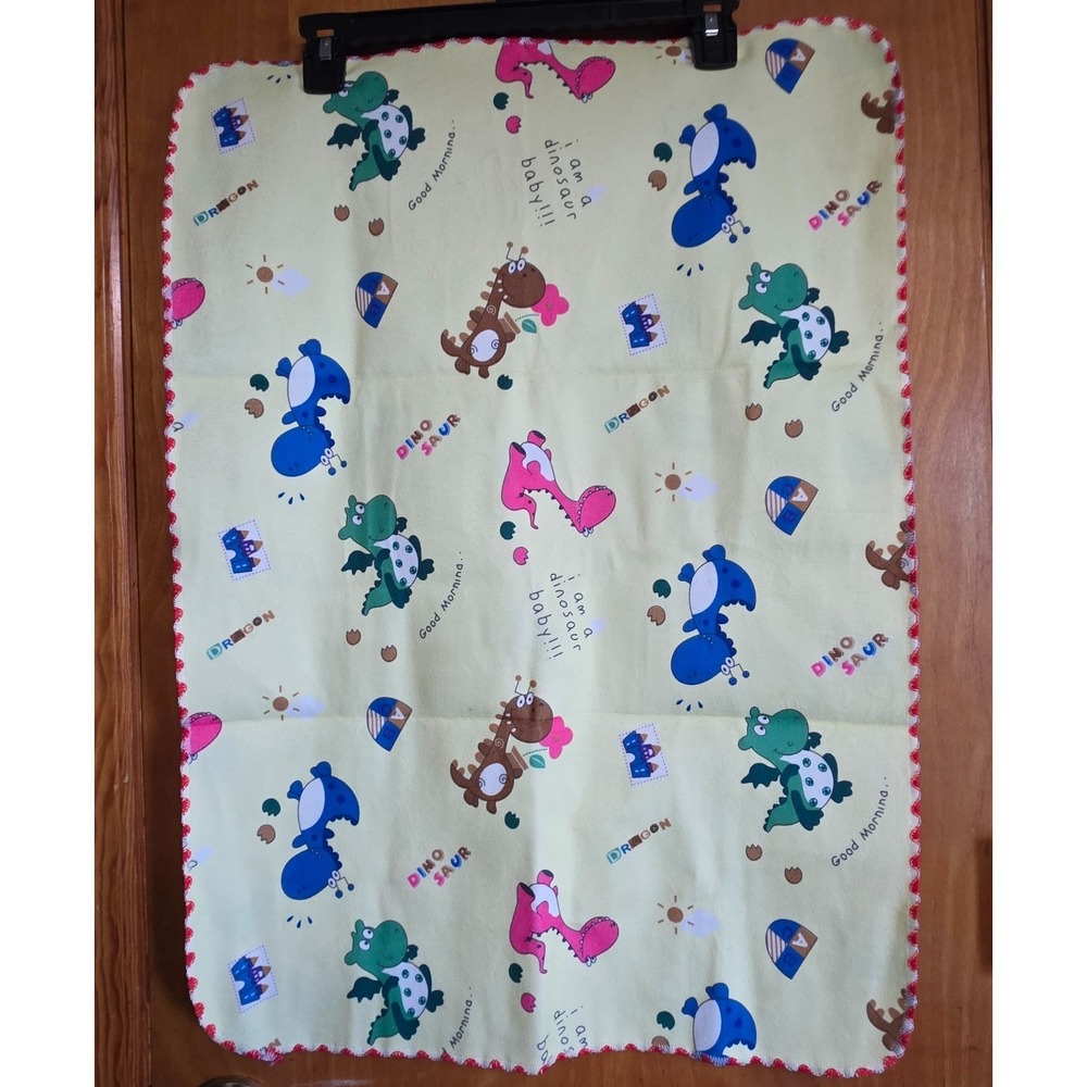 Baby Dinosaurs‎ & Baby Bunnies Double Sided Receiving Blanket Yellow 27.5 x 19.5